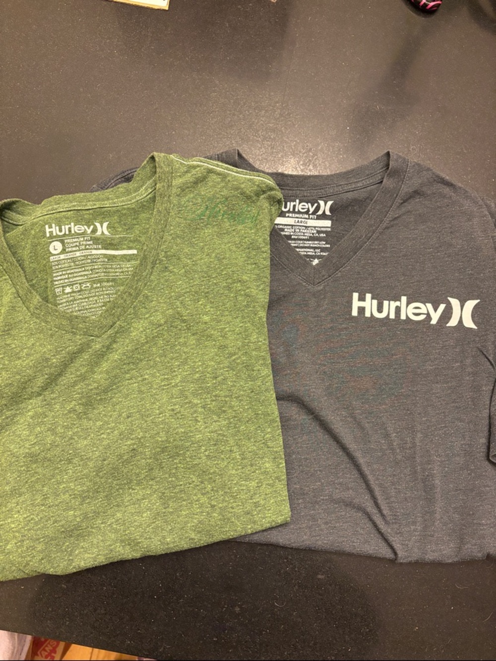 Hurley Heather Green and Charcoal V-Neck Tee Pair